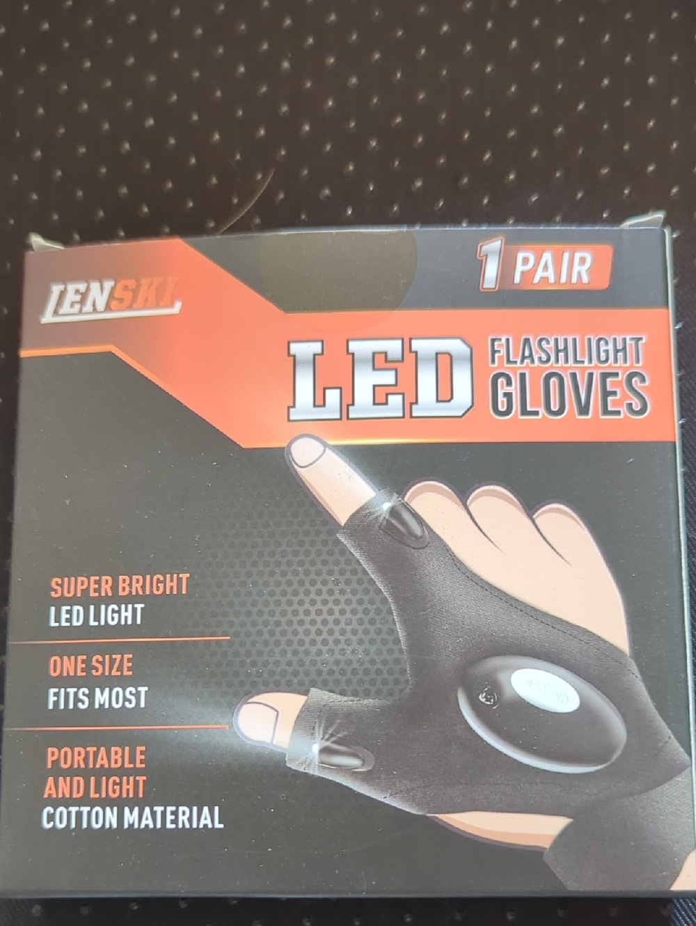 Lenskil LED Flashlight Gloves - Black with Orange Accents